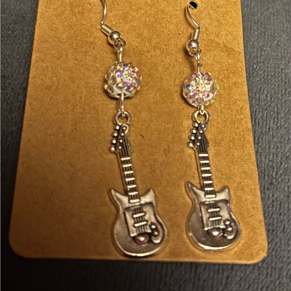 Silver Guitar Dangle Earrings